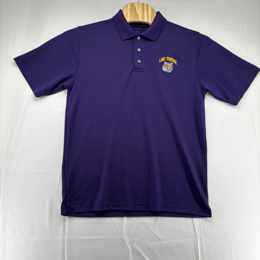 LSU Tigers Polo Style Textured Fabric‎ Purple Shirt Size M/L Embroidered